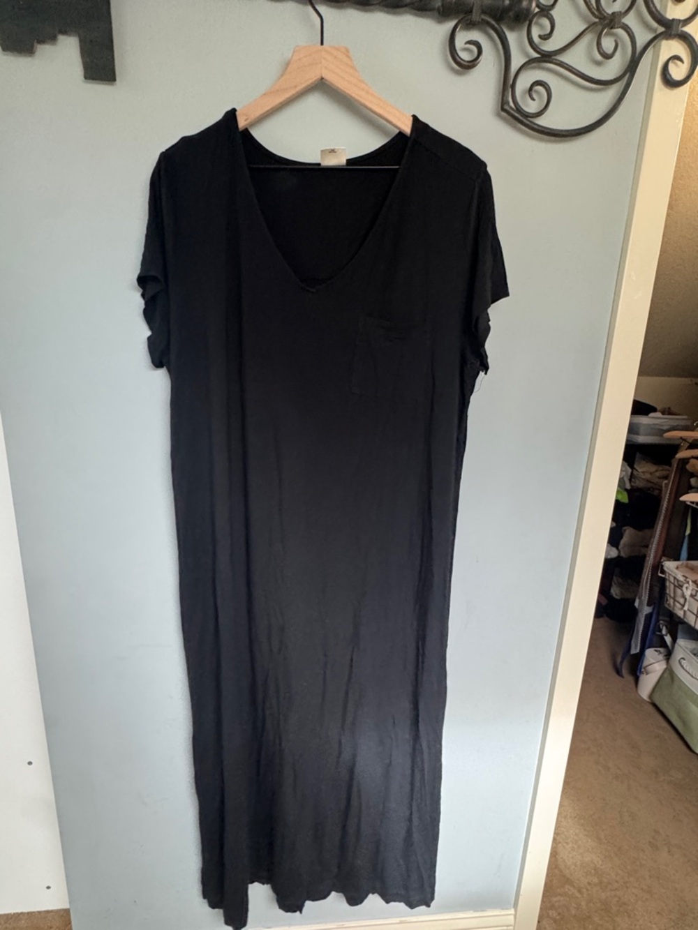 Soma Cool Nights Black V-Neck Maxi Tee Nightgown XL
